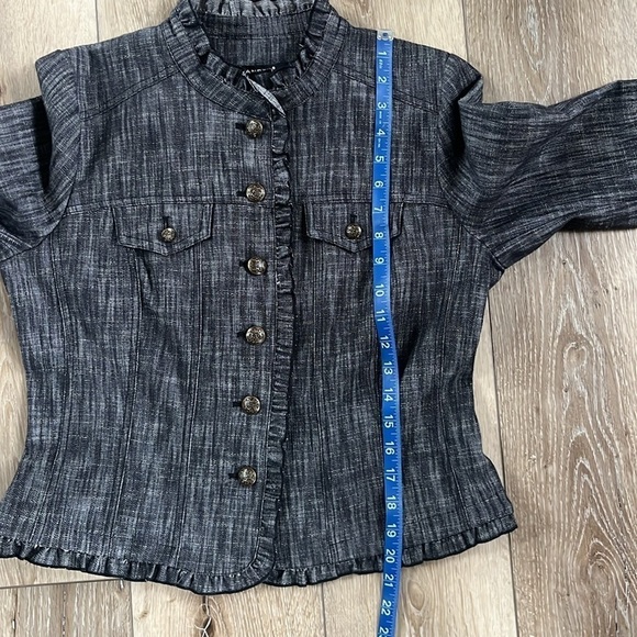 Sandro Sportswear Dark Denim Ruffle Blazer Button Down - Picture 9 of 9